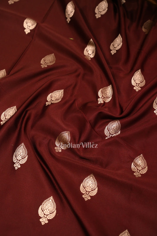  Deep Maroon Soft Pure Mashru Satin Silk Banarasi Saree