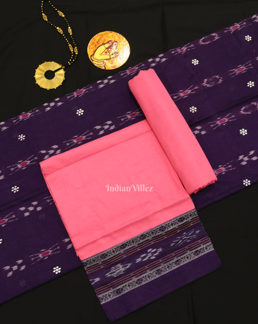 Purple Pink Flower Buti Odisha Ikat  Sambalpuri Dress Set & Dupatta