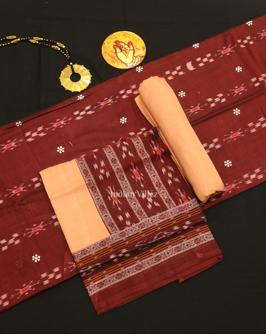 Maroon Cream Flower Buti Odisha Ikat  Sambalpuri Dress Set & Dupatta 