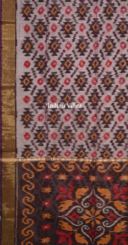 Off White Black Pochampally Ikat Silk Cotton (Sico) Saree 