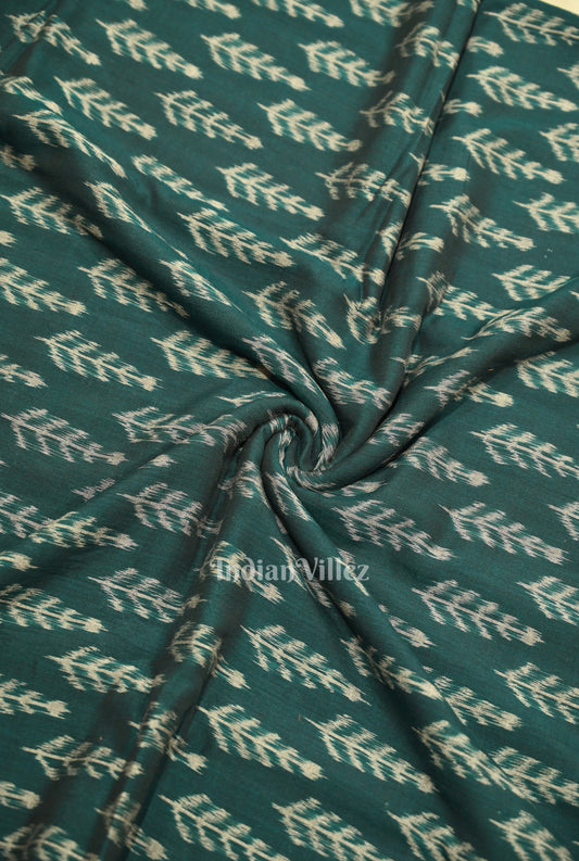 Dark Green Leaf Motif Sambalpuri Odisha Ikat Cotton Fabric