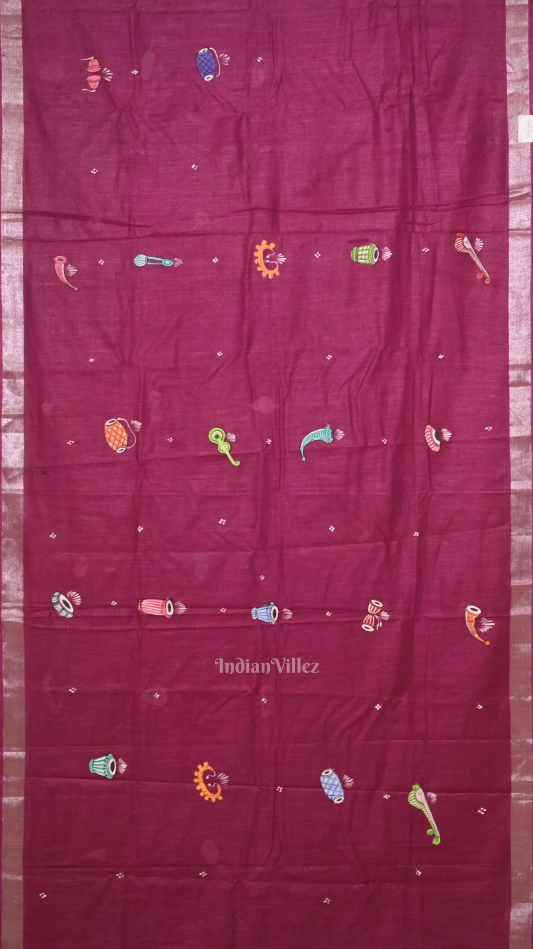 Rani Pink Musical Theme Hand-Painted Pattachitra Saree 