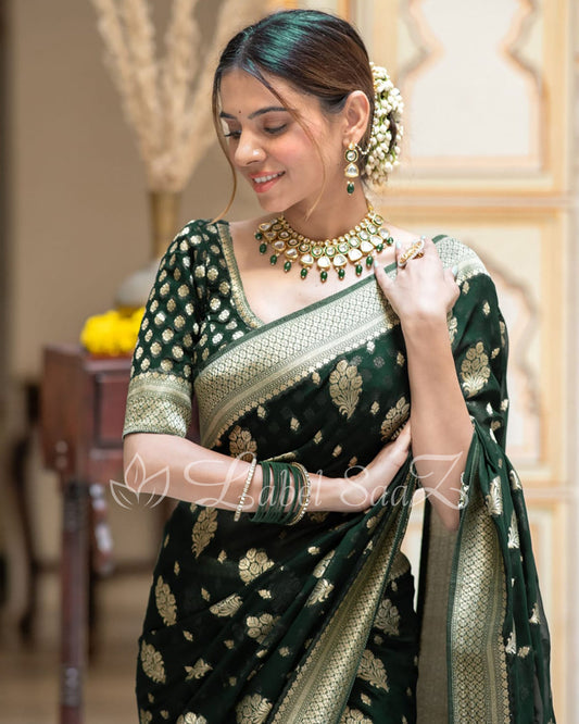 Green Handwoven Georgette Banarasi Saree