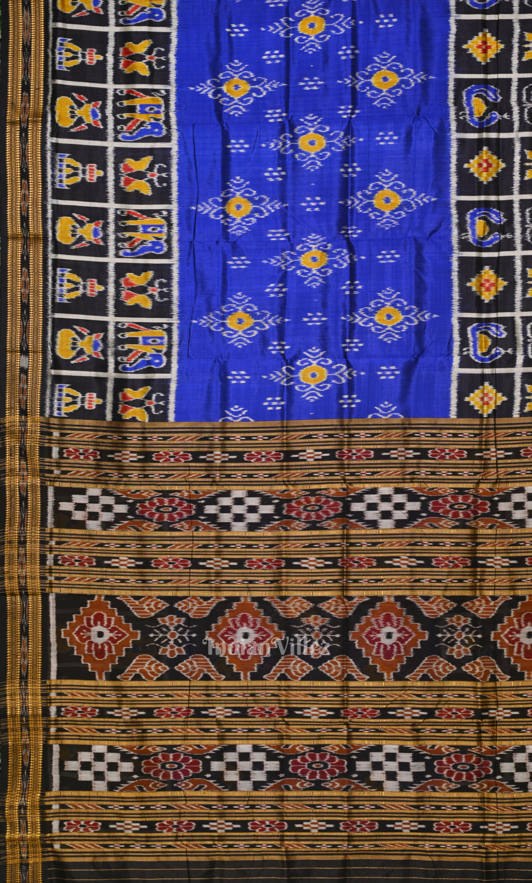 Blue Black Jhoti Theme Odisha Ikat Khandua Silk Saree 