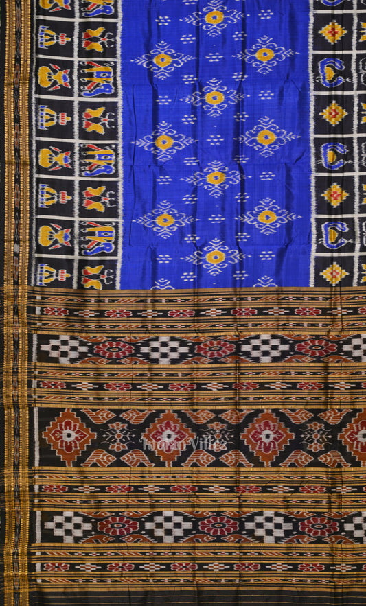Blue Black Jhoti Theme Odisha Ikat Khandua Silk Saree 