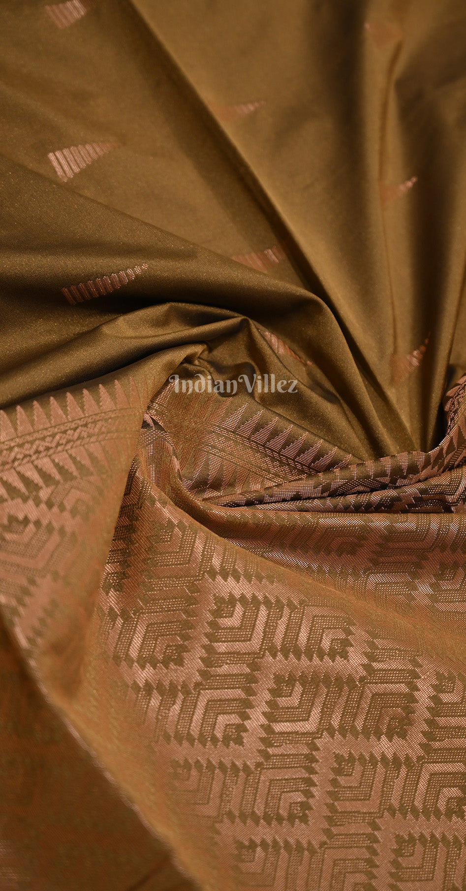 Olive Green Brown South Tussar Silk Saree 