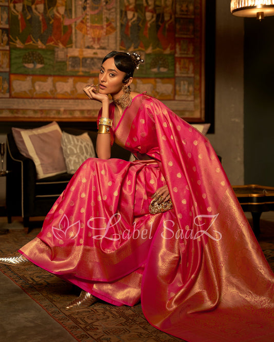 Pink Zari Base Tissue Banarasi Handloom Saree