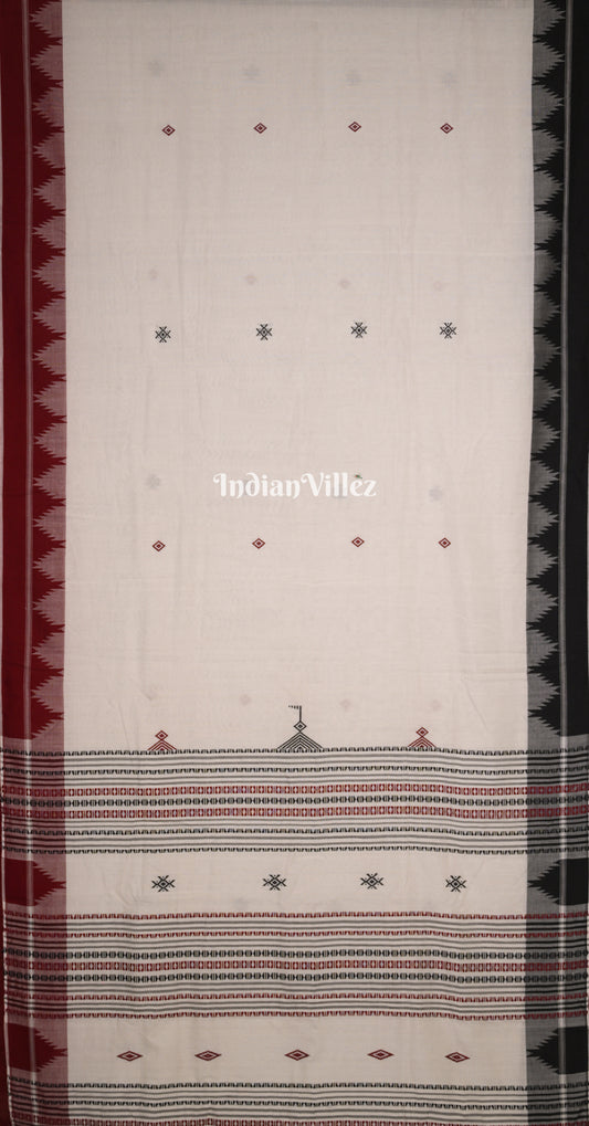 White Maroon Odisha Handloom Natural Dye Natural Dye Kotpad Cotton Saree