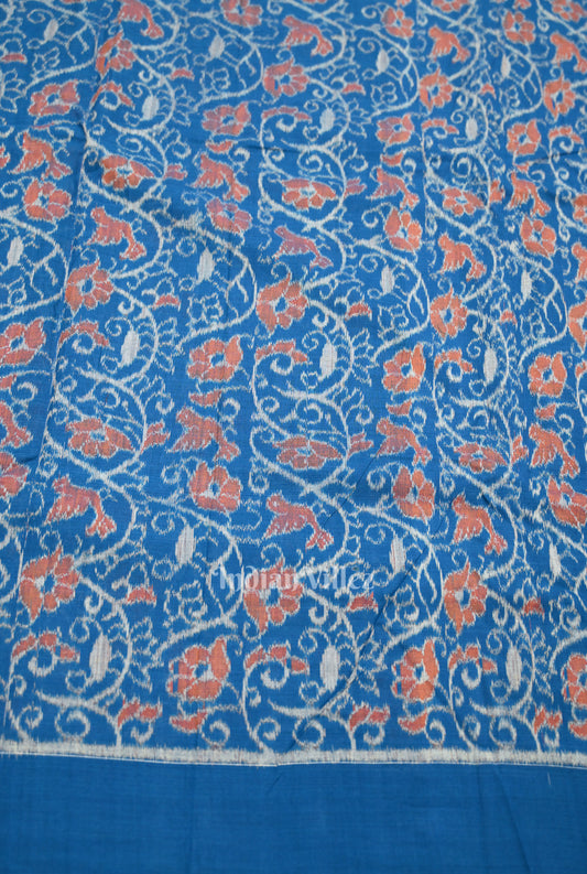 Sky Blue Flower Motif Sambalpuri Odisha Ikat Cotton Fabric 