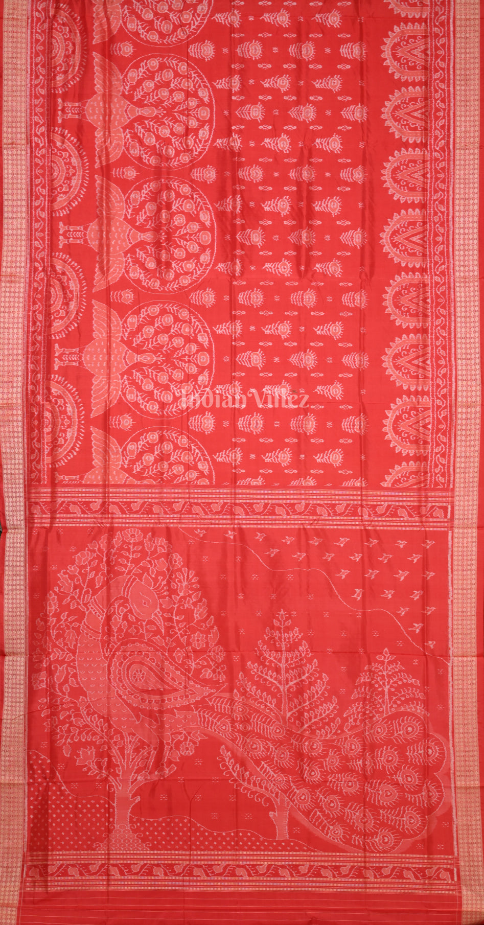 Exclusive Red Peacock Scot Odisha Ikat sambalpuri Silk Saree with Peacock Anchal