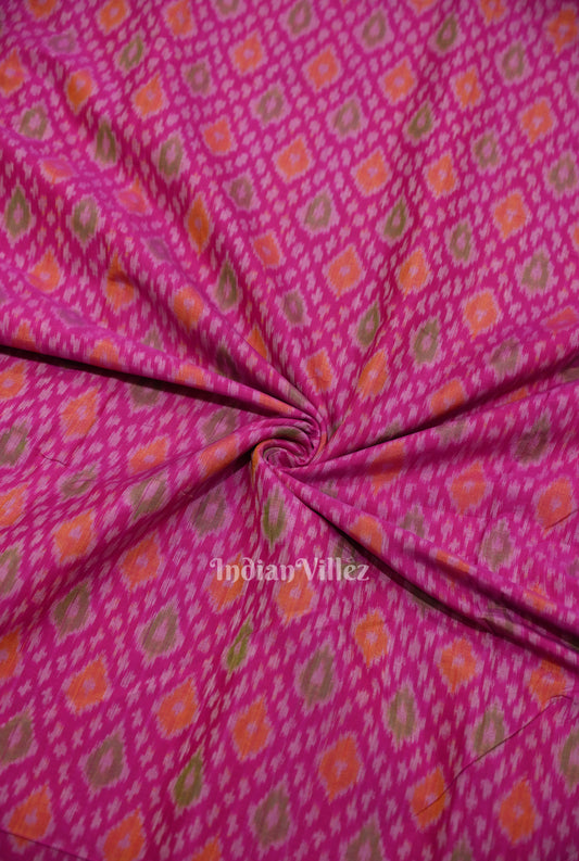 Rani Pink  Pochampally Ikat Silk & Cotton (Sico) Fabric