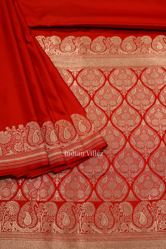 Gergeous Flaunt Red Soft Pure Mashru Satin Silk Banarasi Saree