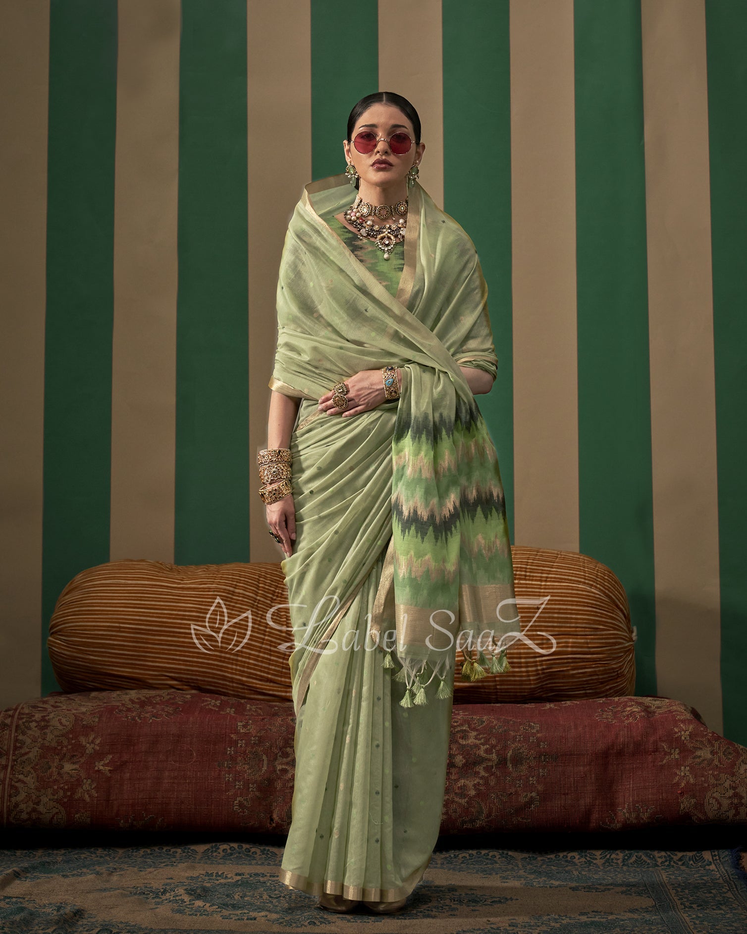 Pista Green Spun Handloom Weaving Silk Saree