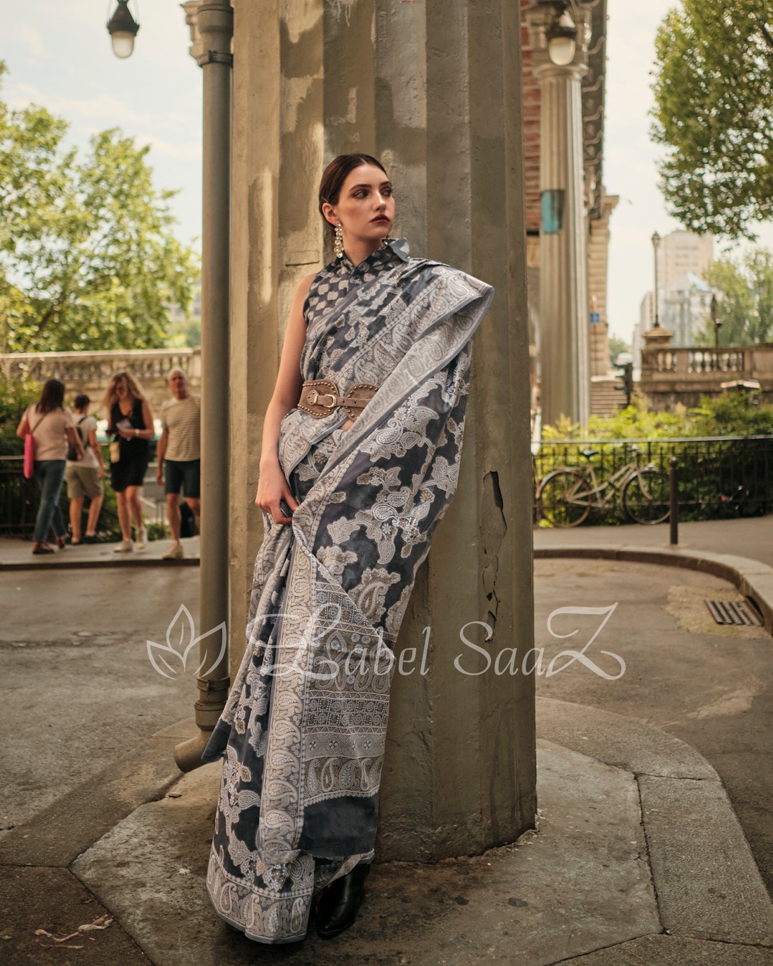 Charcoal Grey Handwoven Pure Organza Silk Chikankaro Saree