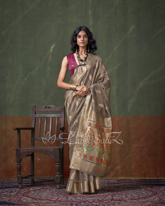 Light Gray Paithani Zari Tissue Silk Saree 