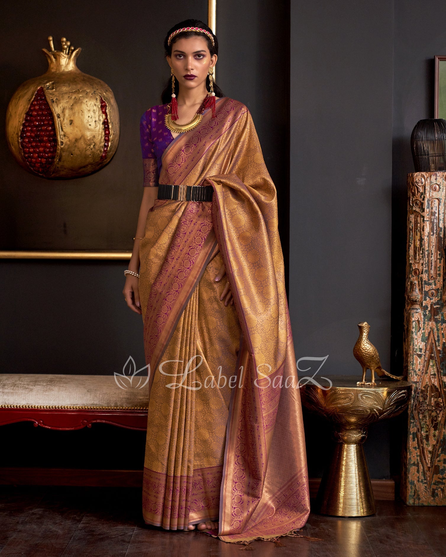 Golden Yellow Chaap Handloom Weaving Silk Saree