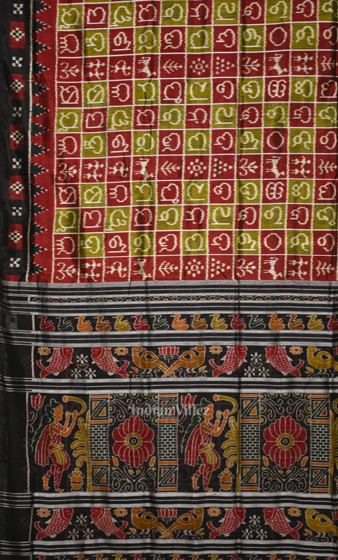 Maroon Black Odia Barnamala  Odisha Ikat Contemporary Designer Silk Saree 