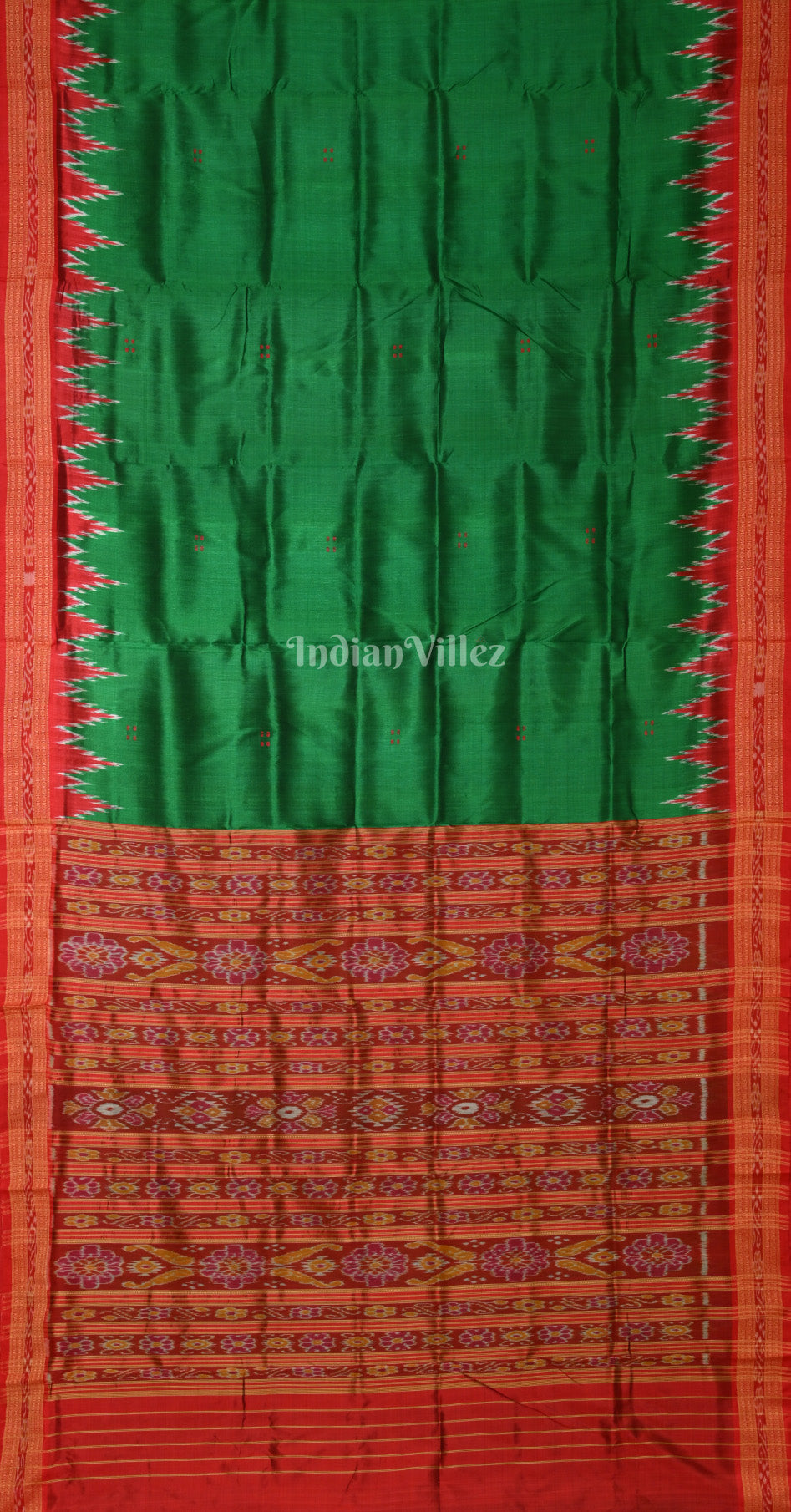 Green Red Kumbha Buti Design Odisha Ikat Khandua Silk Saree