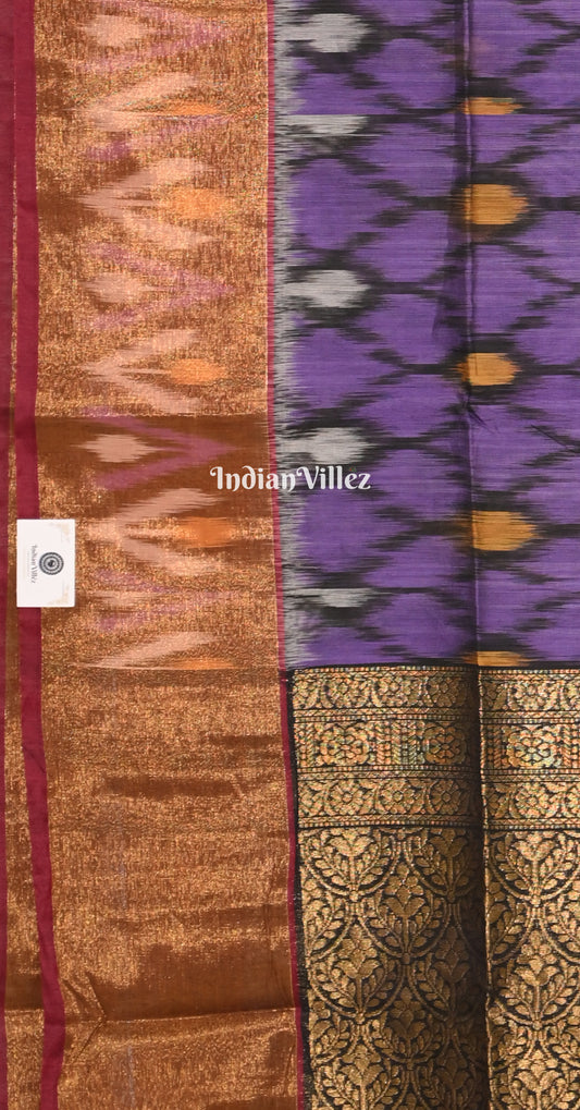 Purple Black Pochampally Ikat Silk Cotton (Sico) Saree