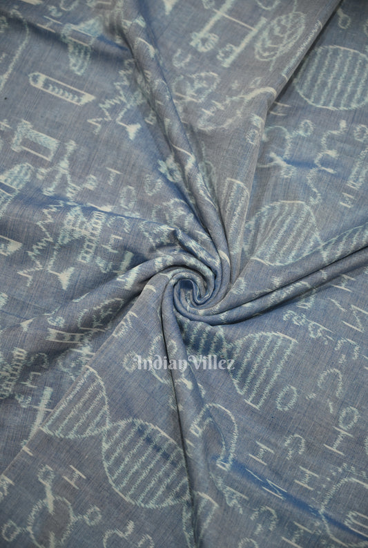  Light Blue Sceince Theme Sambalpuri Odisha Ikat Cotton Fabric 