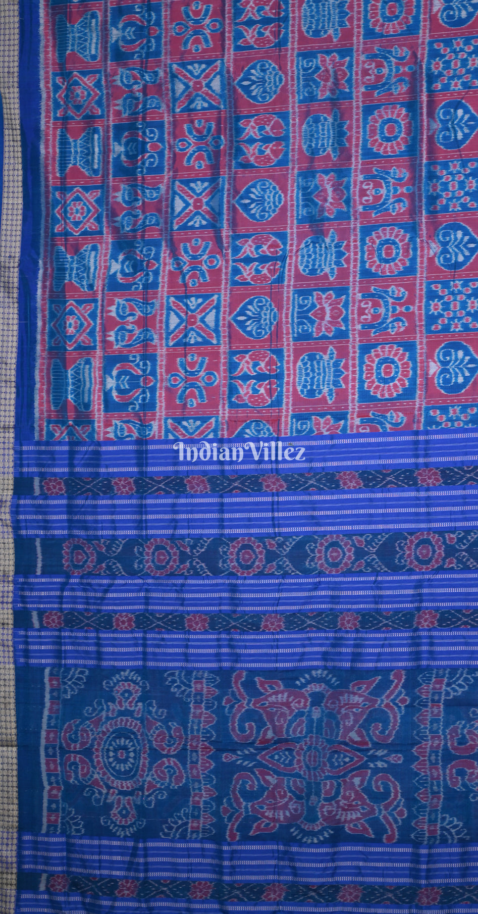 Magenta Pink Blue Nabakothi Odisha Ikat Sambalpuri Silk Saree