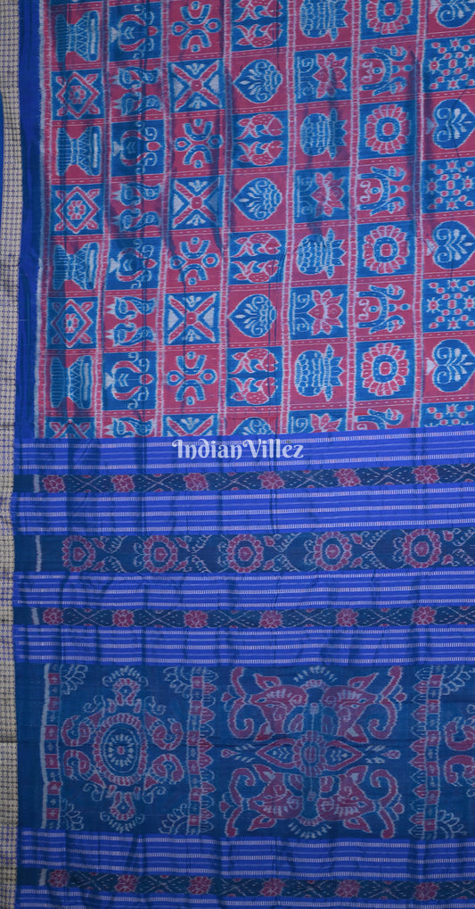 Magenta Pink Blue Nabakothi Odisha Ikat Sambalpuri Silk Saree