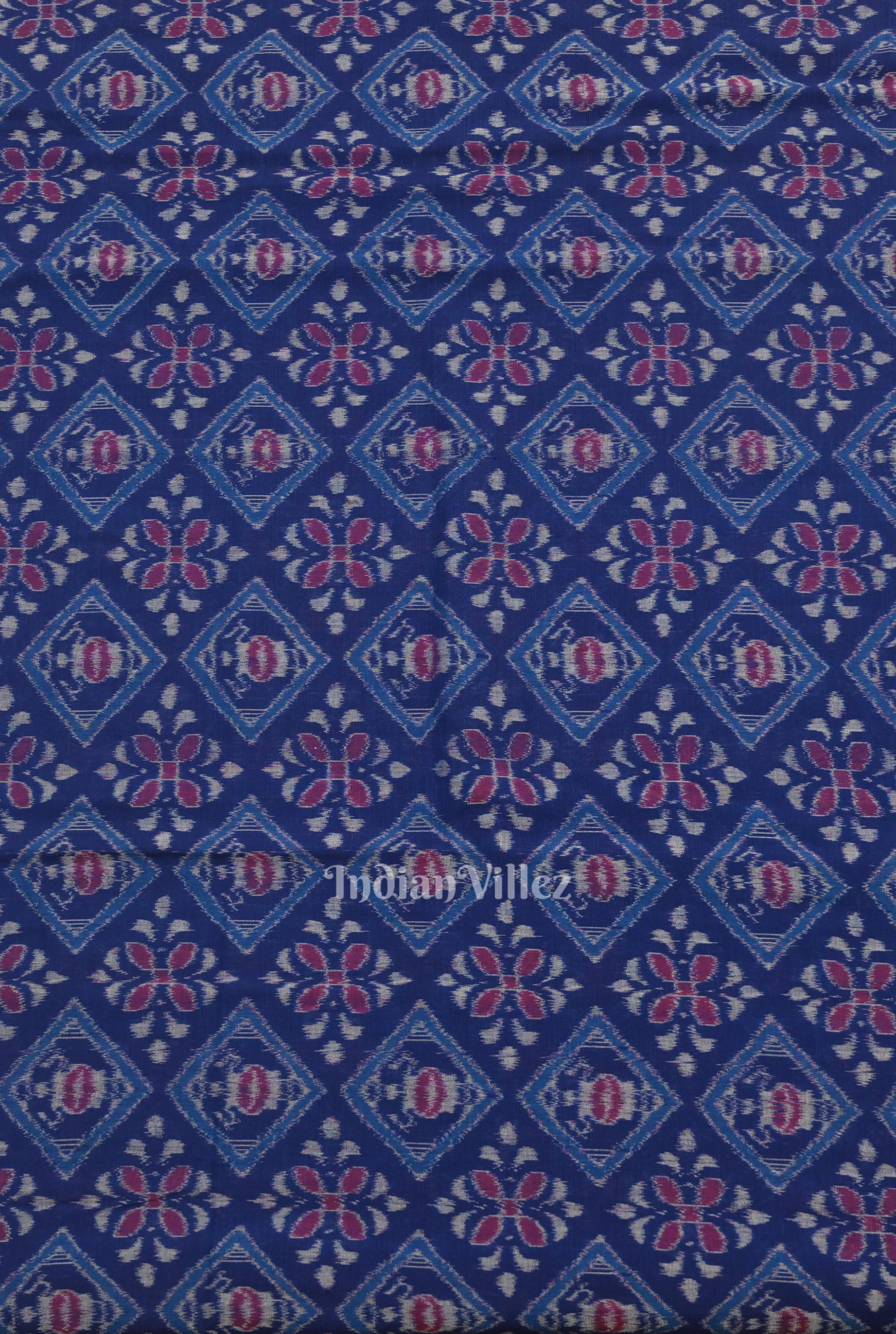  Royal Blue Floral Motif Sambalpuri Ikat Cotton Fabric