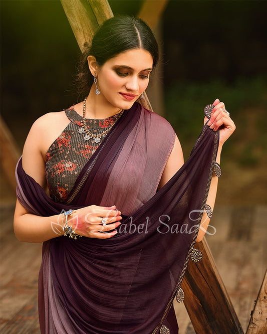 Wine Onion Chiffon Saree with Blouse