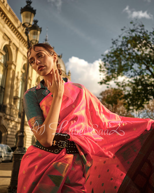 Orange South Tussar Silk Saree