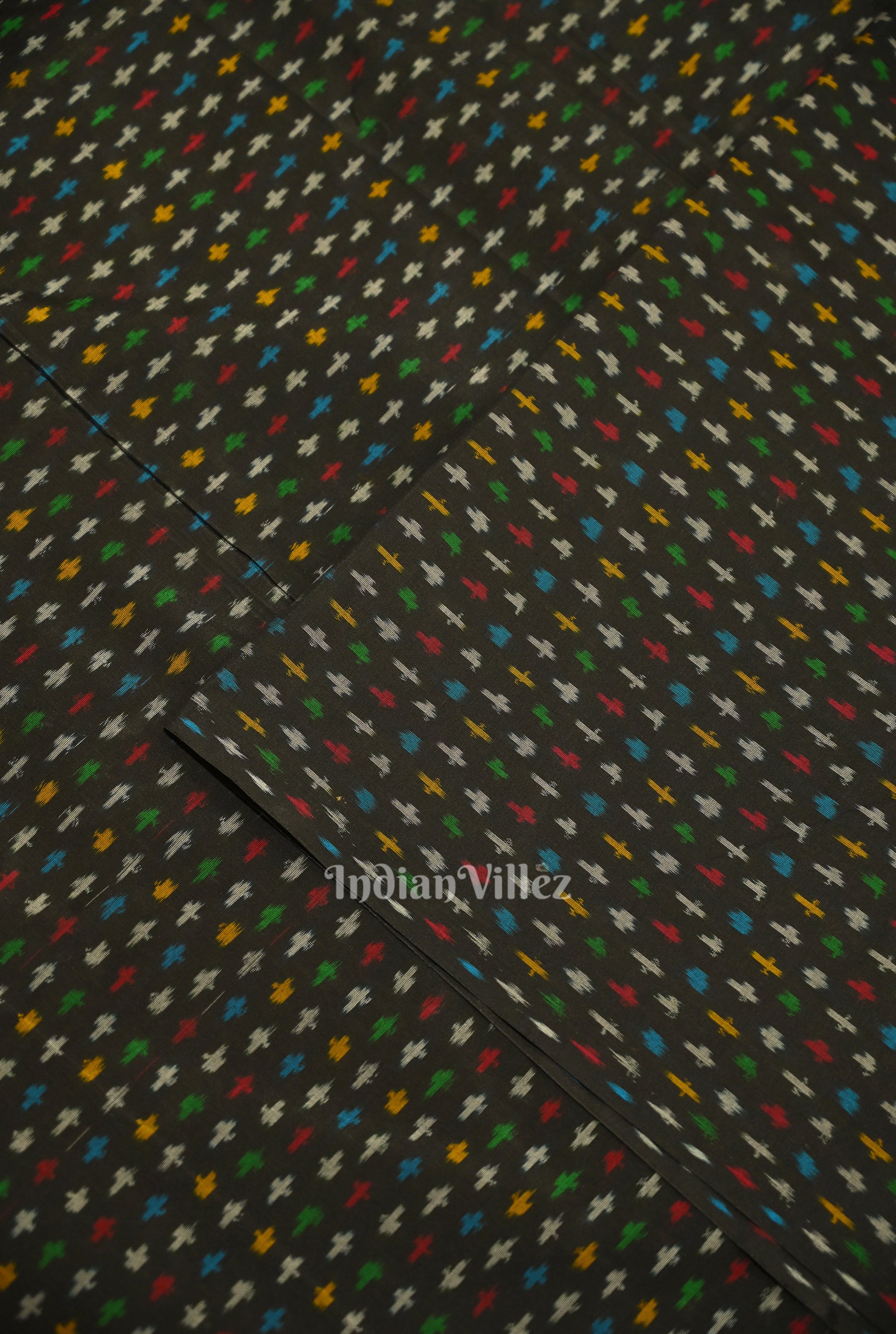 Exclusive Black Pochampally Ikat Silk & Cotton (Sico) Fabric 