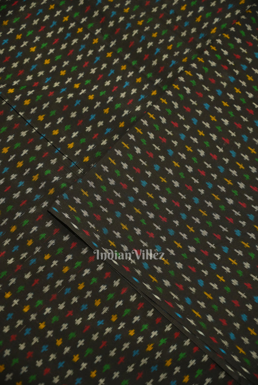 Exclusive Black Pochampally Ikat Silk & Cotton (Sico) Fabric 