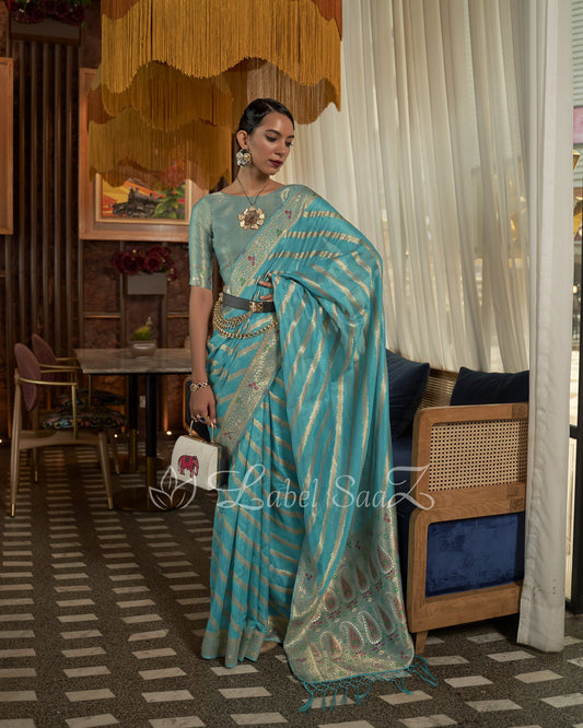 Sky Two Tone Meenakari Weaving Organza Banarasi Saree