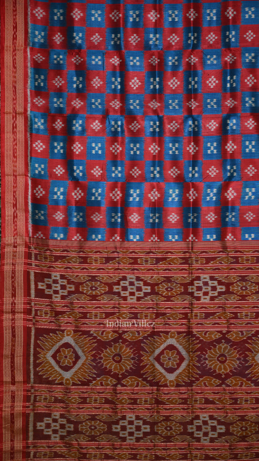 Red Blue Body Pasapali Odisha Ikat Khandua Silk Saree 
