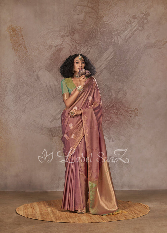 Lavender Two Tone Handloom Weaving Silk Saree