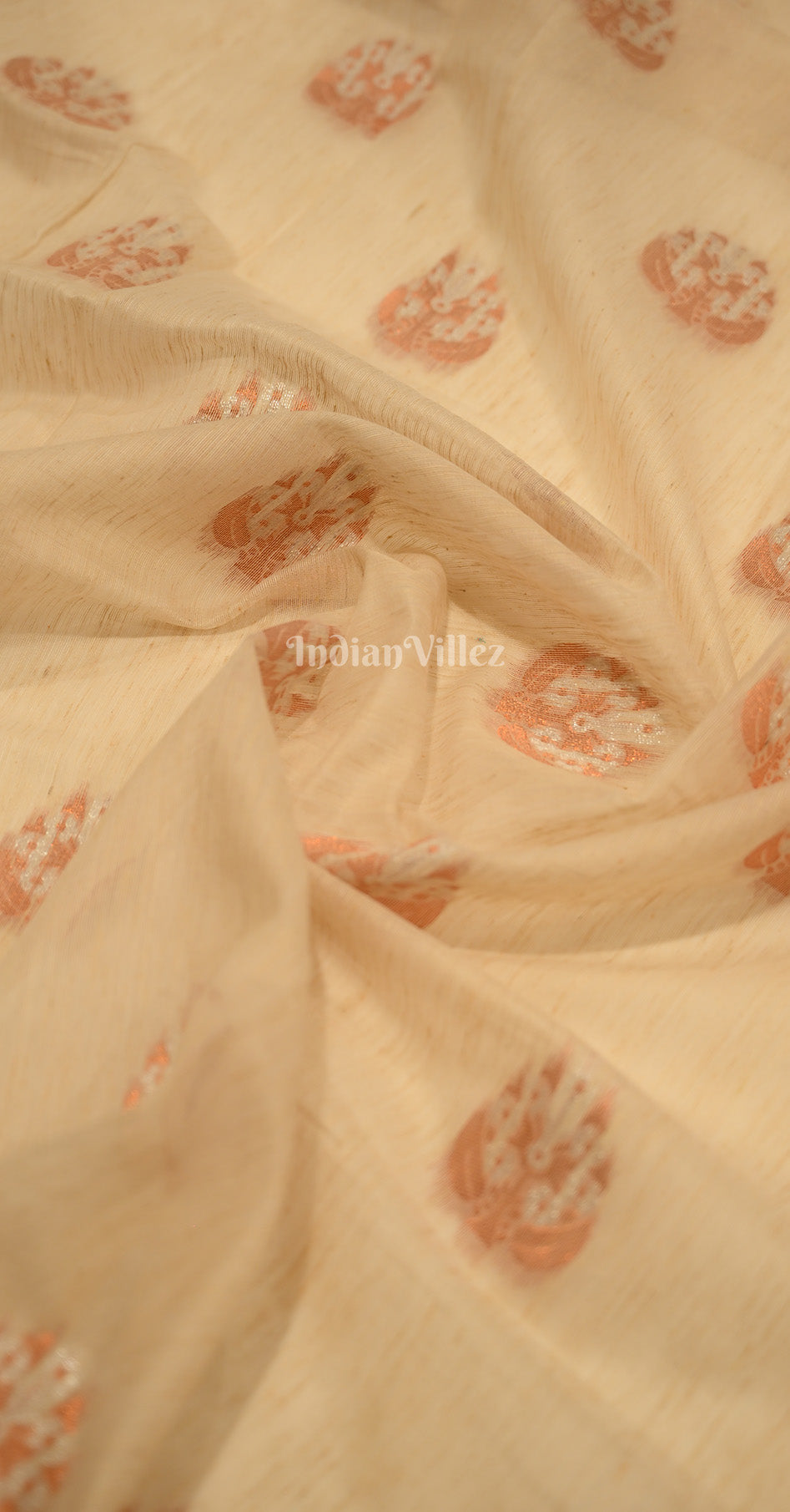 Off White Peach Linen Banarasi With Copper Zari Saree