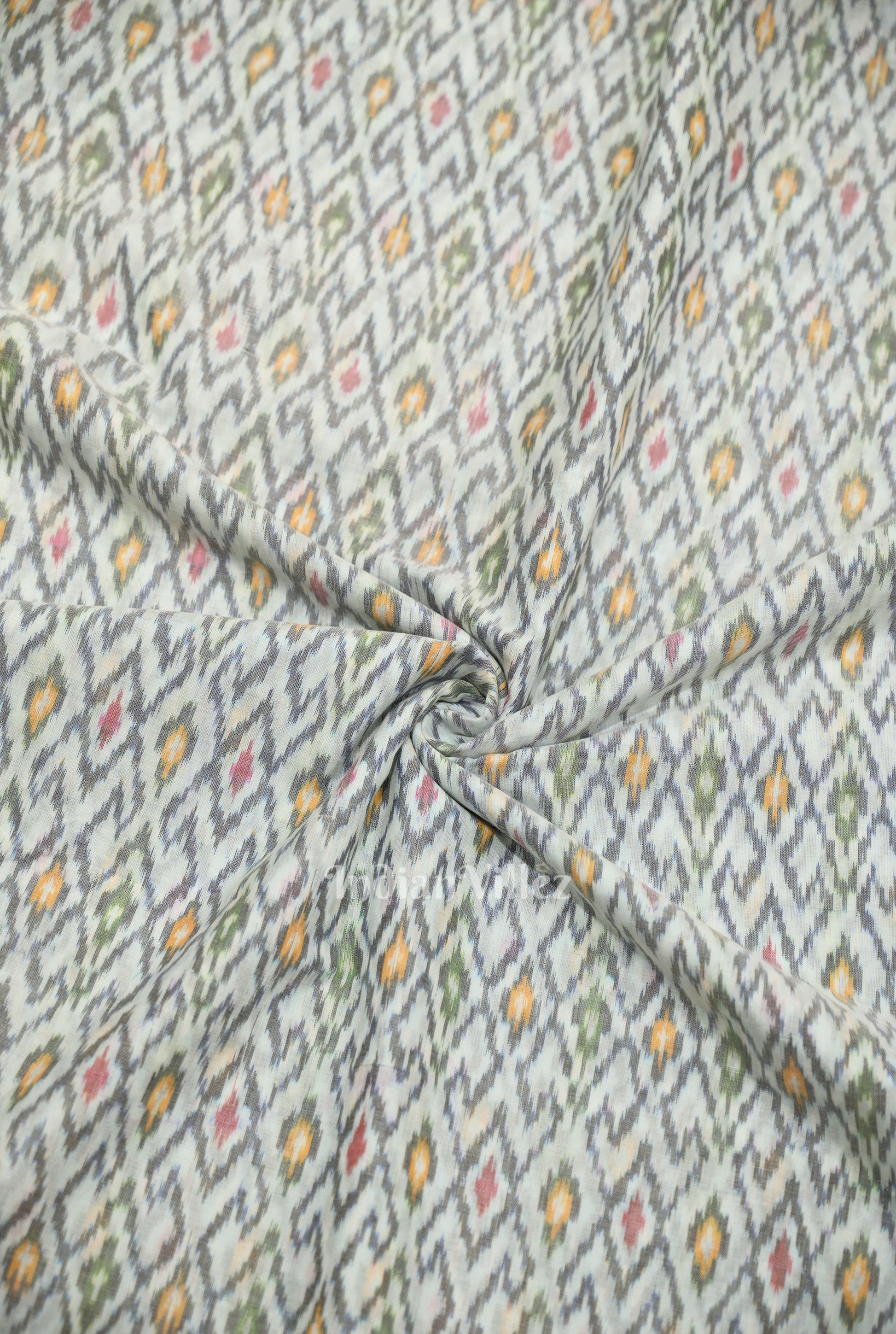 Off White Pochampally Ikat Silk & Cotton (Sico) Fabric 