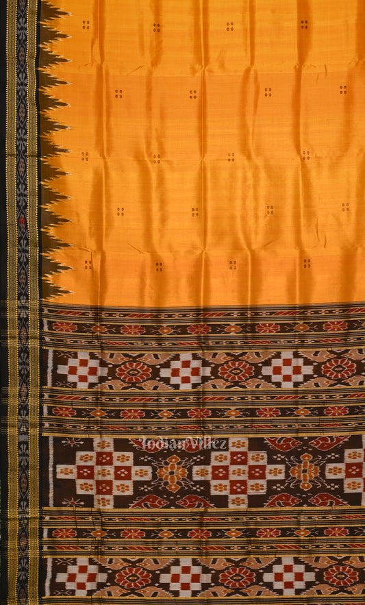 Mustard Yellow Black Border Pasapali Odisha Ikat Khandua Silk Saree