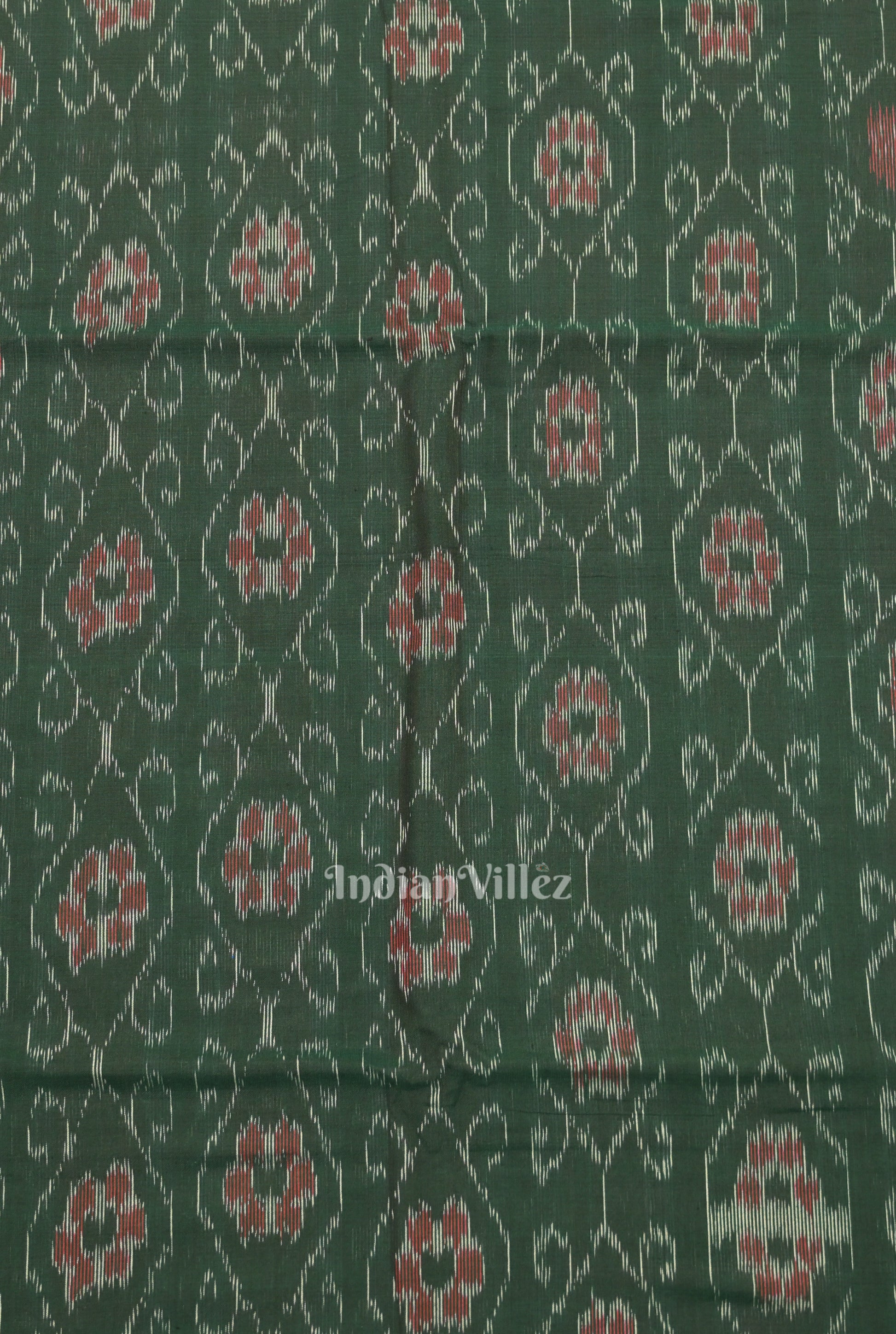 Green Floral Theme Sambalpuri Ikat Cotton Fabric