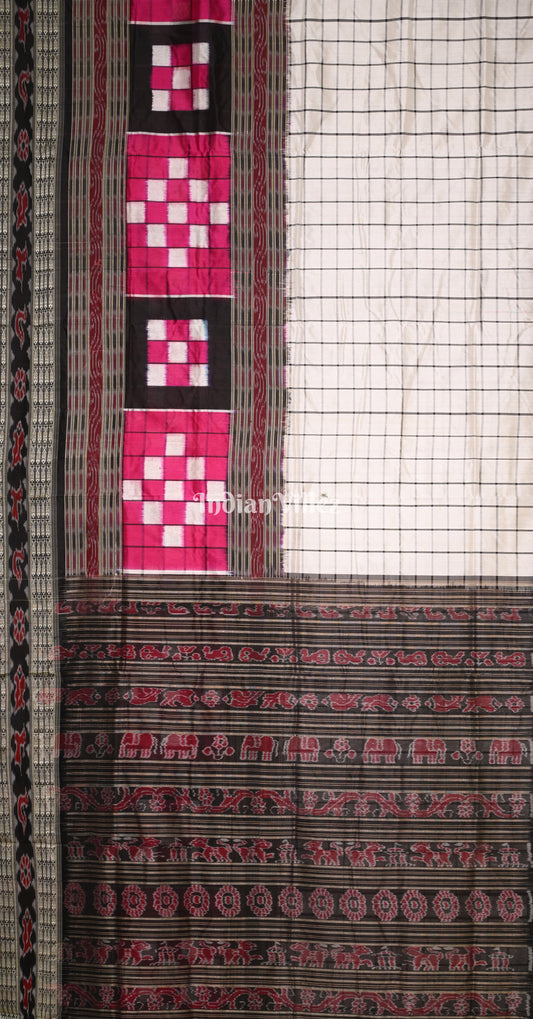 White Black Pasapali Themed Bichitrapuri Silk Saree