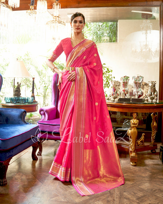 Pink Pure Handloom Katan Banarasi Saree 