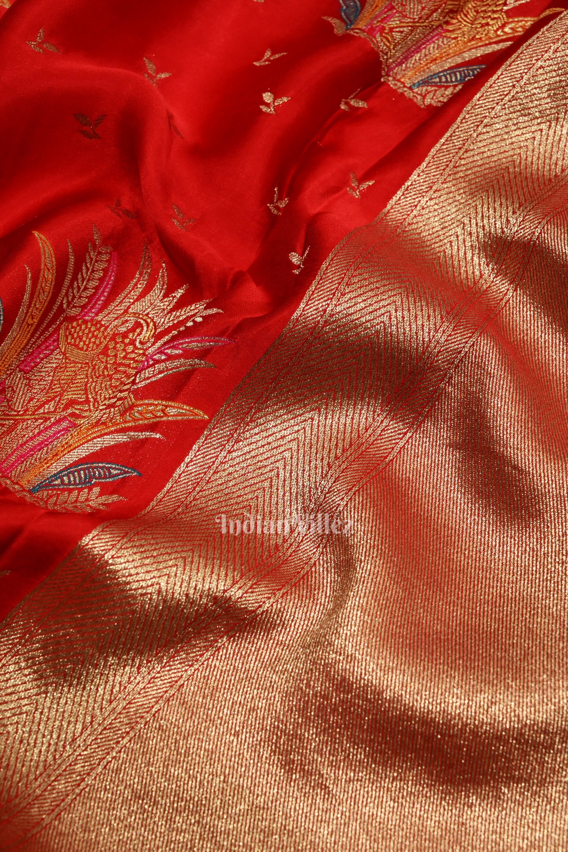 Deep Red Mashru Satin Satin Silk Banarasi Saree 
