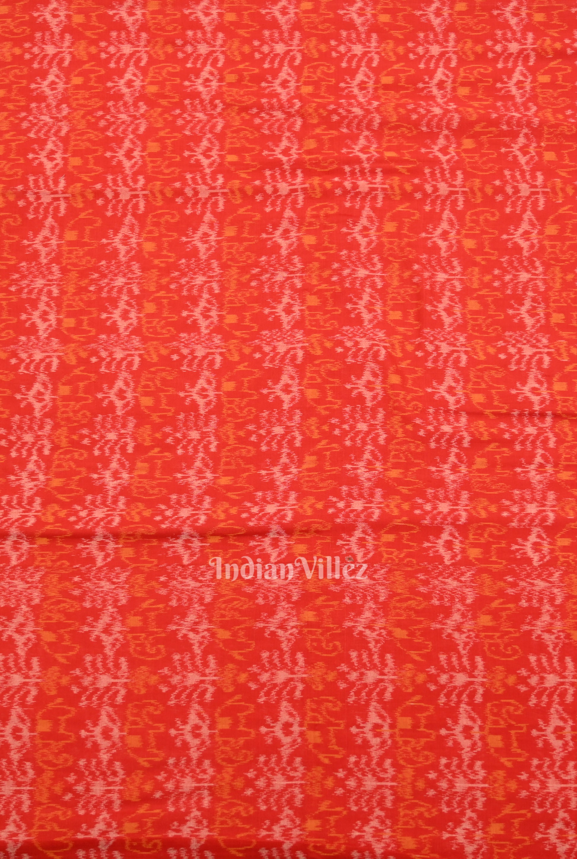 Deep Red Tribal Theme Sambalpuri Ikat Cotton Fabric 