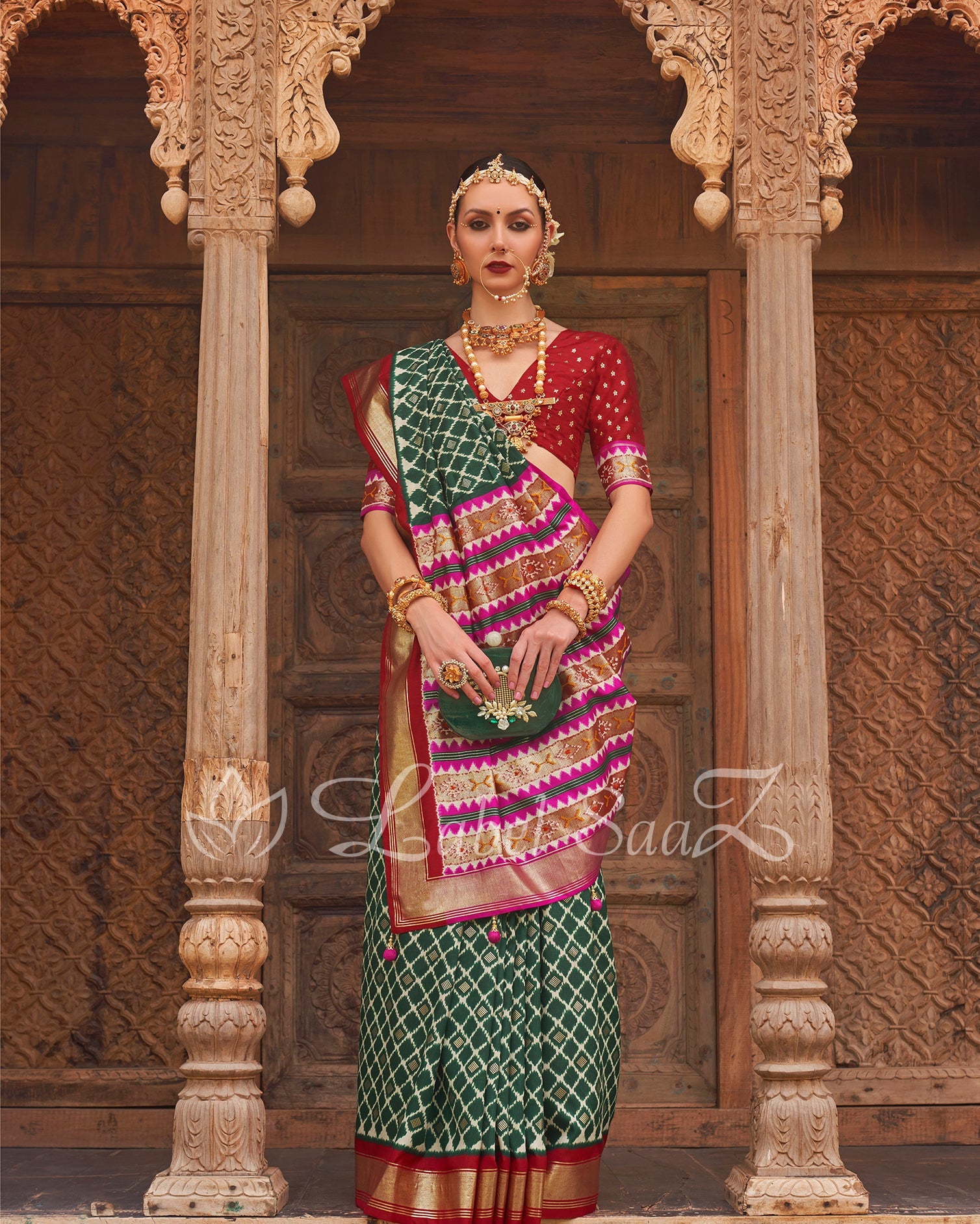 Green Red Pochampally Kanjivaram soft Silk Saree