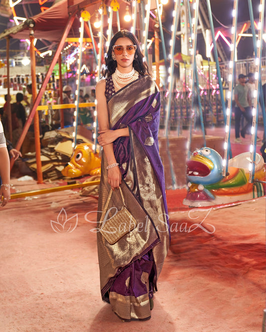 Purple Pure katan Banarasi Saree