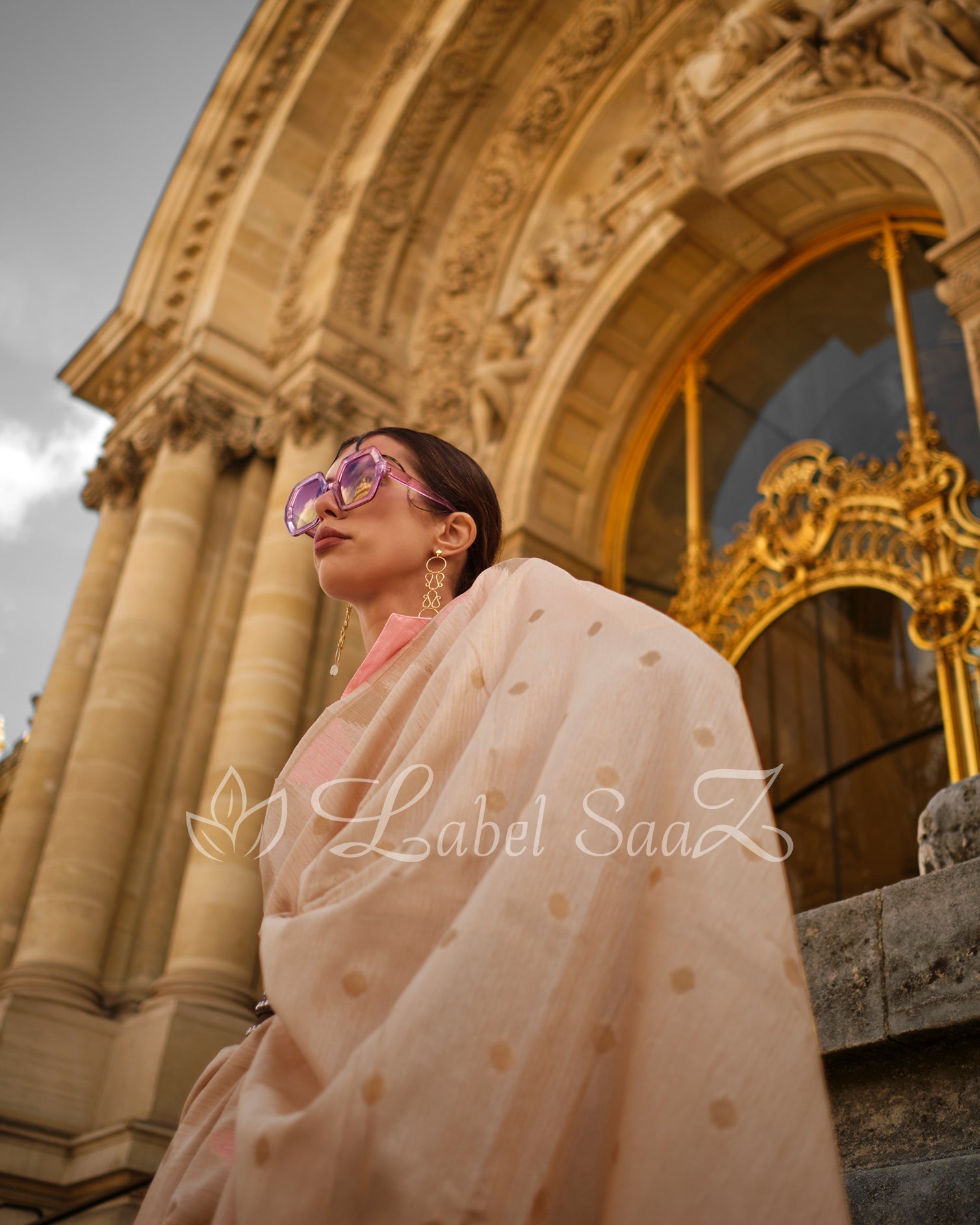 Light Cream Pink South Tussar Silk Saree