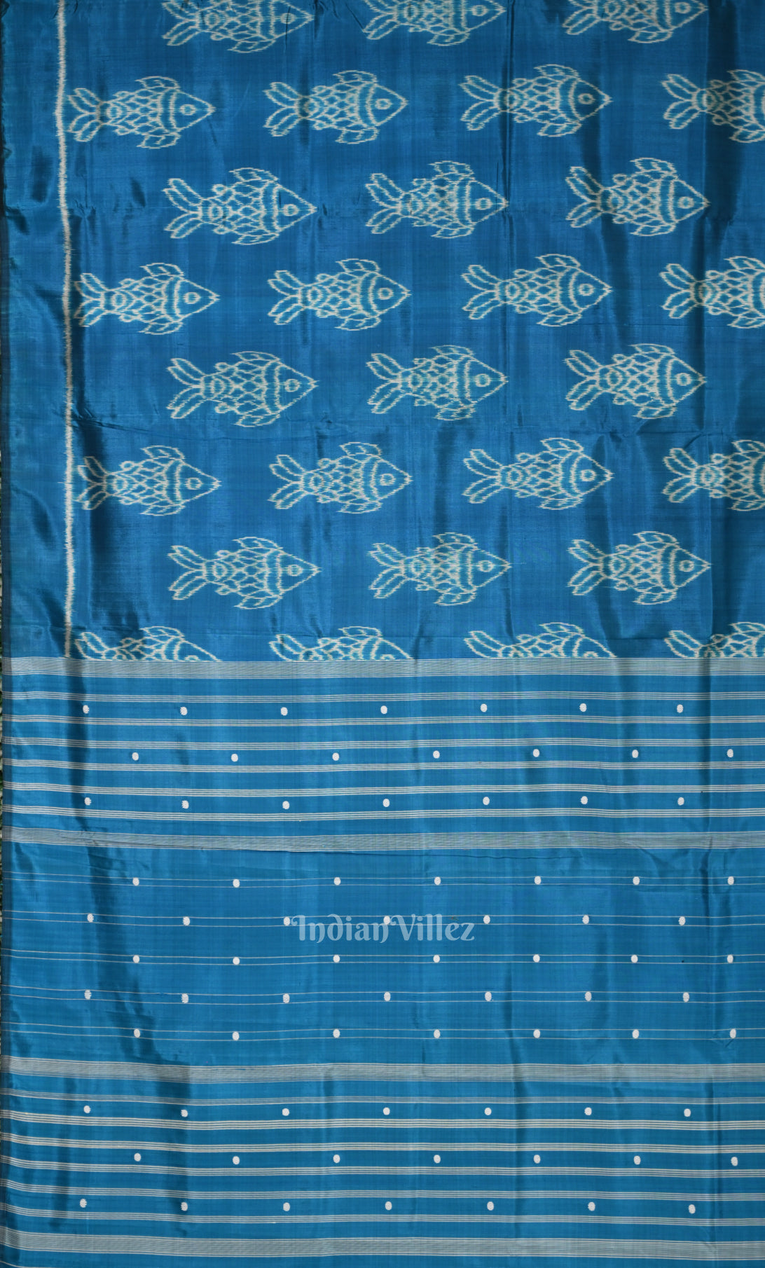 Sky Blue Fish Motif Odisha Ikat Contemporary Designer Saree 