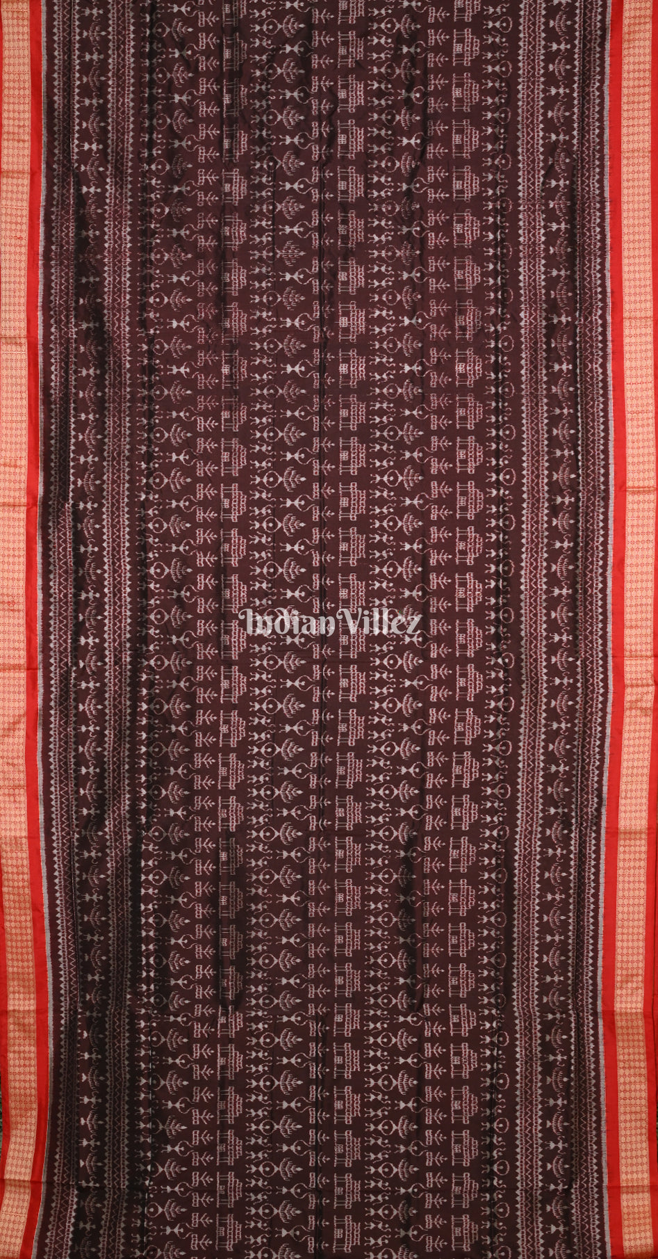 Coffee Maroon Tribal Motif Odisha Ikat Sambalpuri Silk Saree 