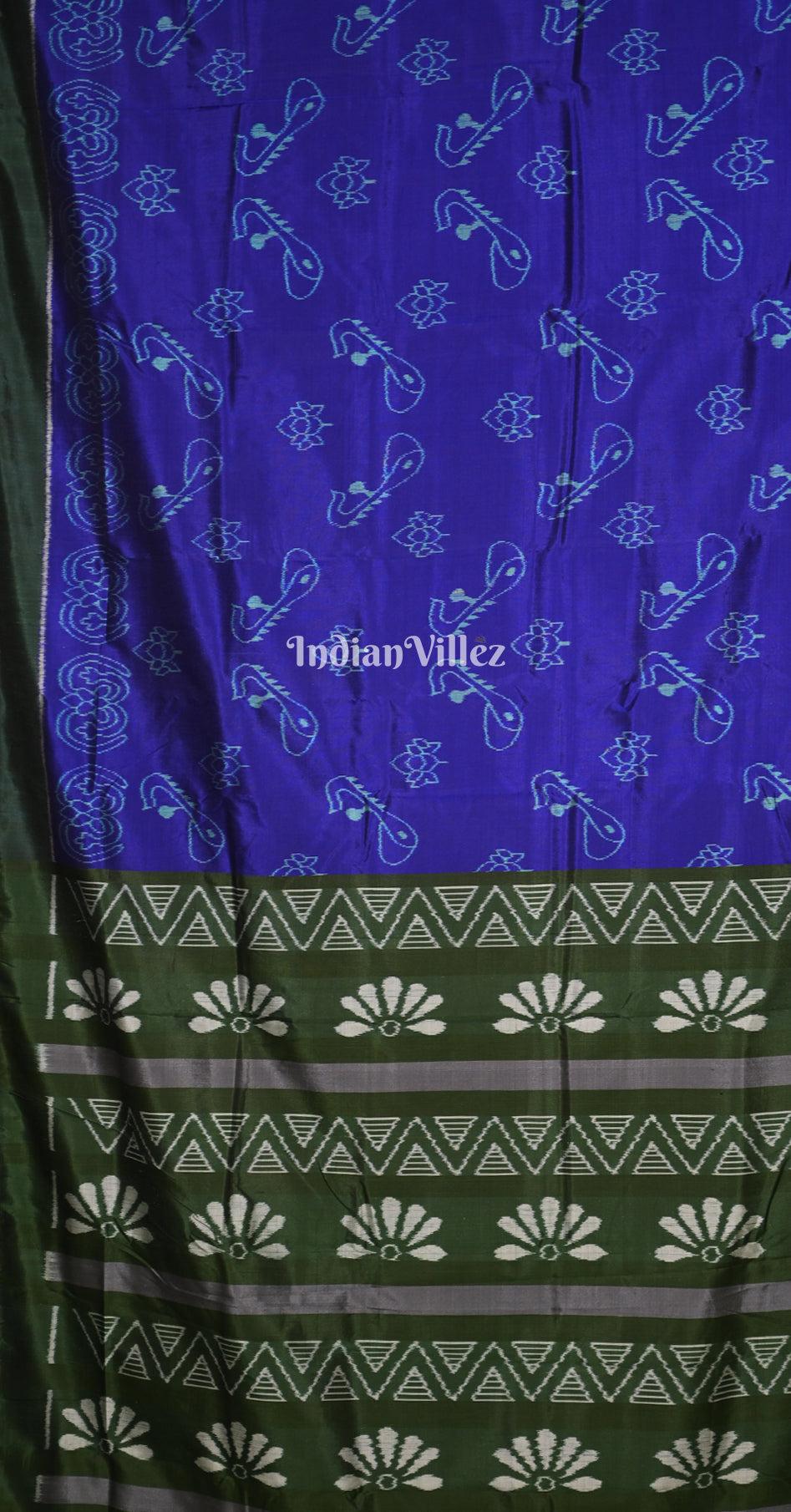 Blue Bottle Green Veena Motif Contemporary Designer Silk Saree 