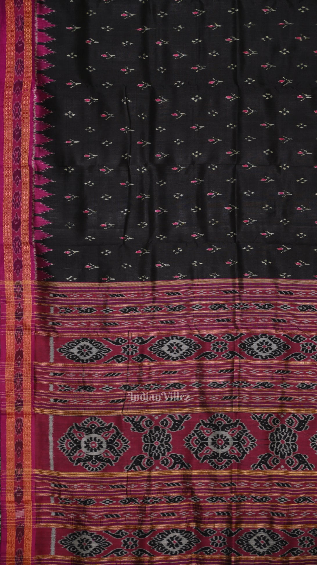 Black Magenta Pink Mayur Chandrika Odisha Ikat Khandua Silk Saree 