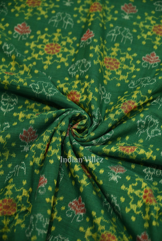 Green Tribal Theme Sambalpuri Odisha Ikat Cotton Fabric 